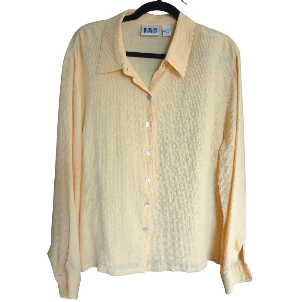 Vintage Chicos Design 90s Y2K Butter Yellow SILK Button Down Blouse 2 Medium